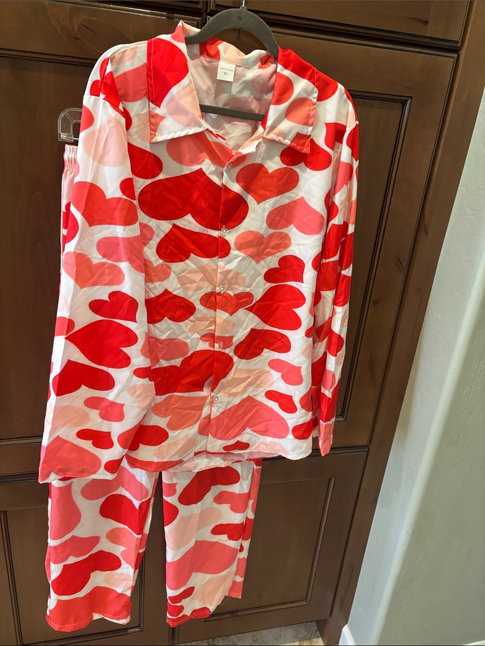 Women’s  Heart-Print Pink & Red Pajama Set xl